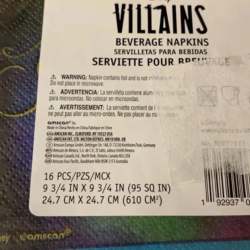 Disney Villains Halloween Napkins 2-Ply Paper 16 Count New